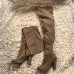 Peep toe thigh high boots